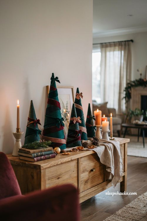 diy velvet cone tree christmas decor ideas for living room tv console