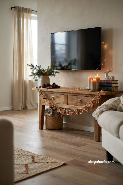 dried orange garland christmas decor ideas for living room tv console
