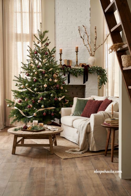 elegant christmas living room decor ideas with coordinated color palette and cozy holiday textures