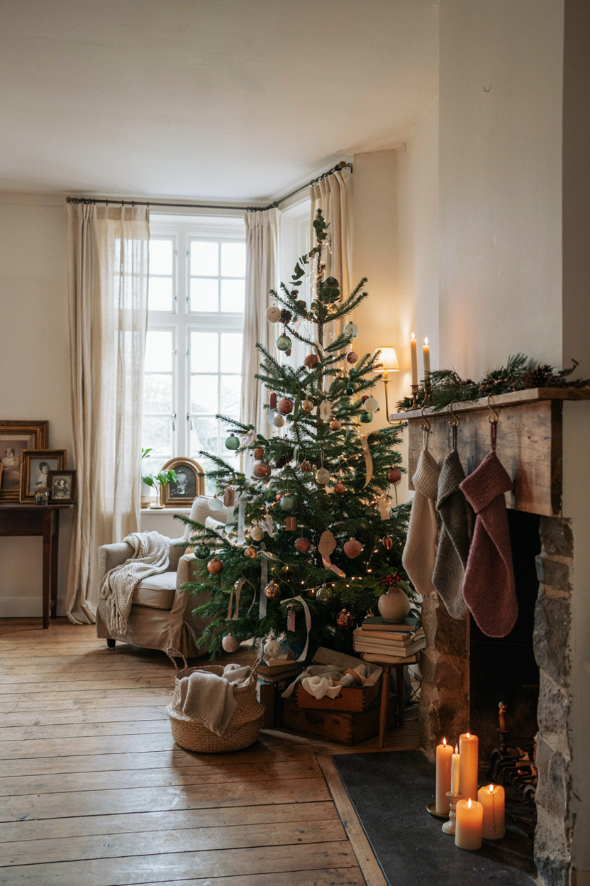 Timeless christmas decor with heirloom ornaments and cozy classic living room