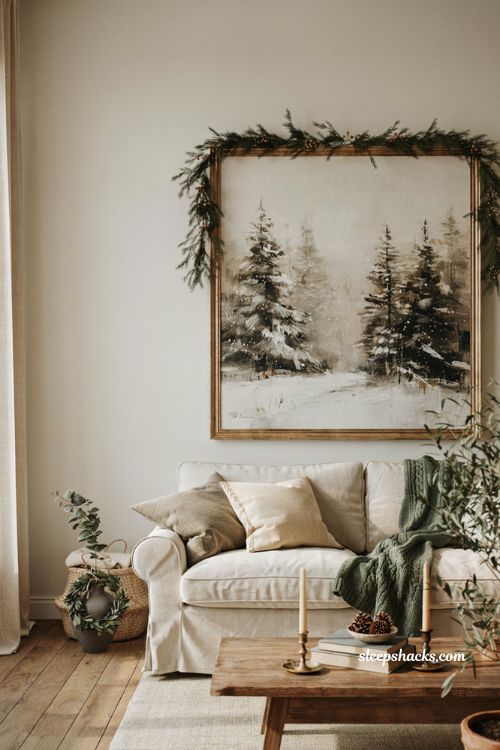 large christmas wall art ideas for a cozy living room with oversized holiday decor