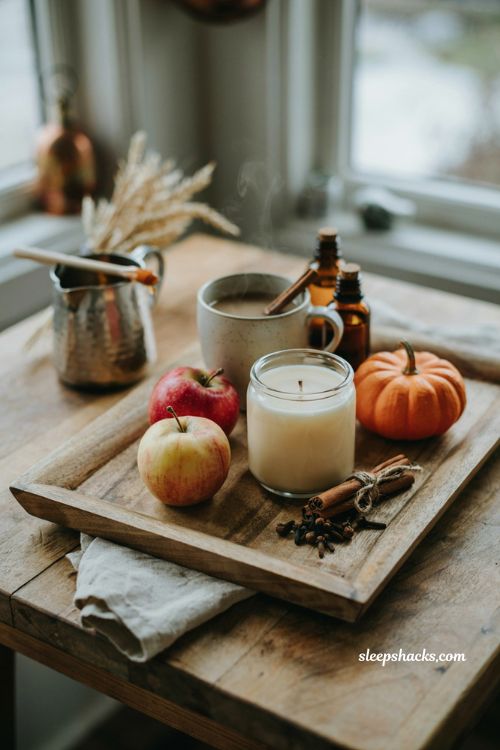 Apple cider scented candle with cinnamon cloves and amber jar for fall