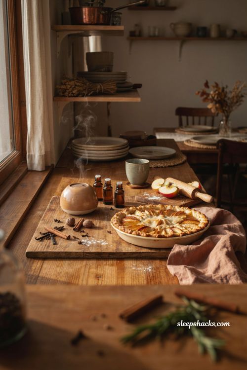 Apple pie fall diffuser blend with cinnamon nutmeg clove vanilla and cozy kitchen decor