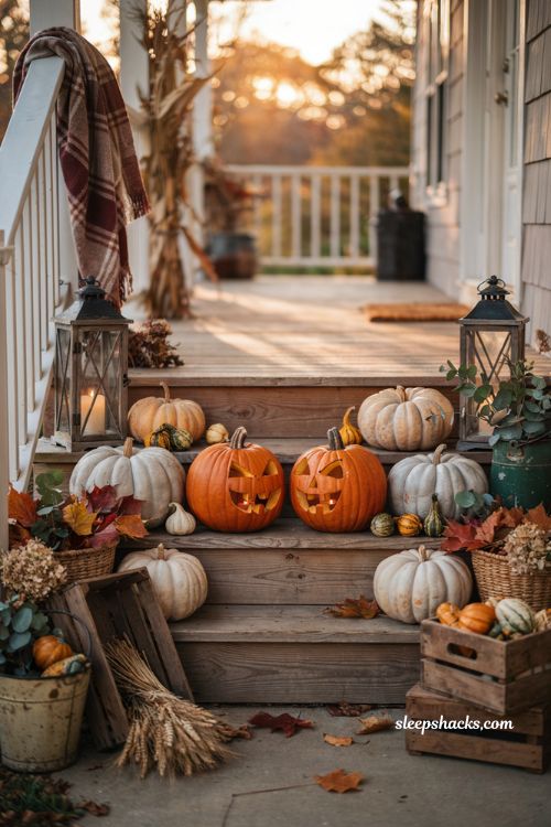 Arguing jack o lantern pumpkin carving ideas with funny expressive Halloween porch decor