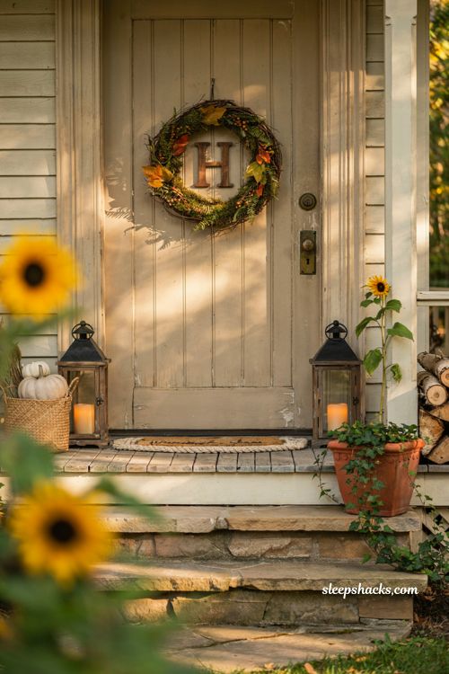Autumn wreaths for a front door with personalized monogram grapevine wreath