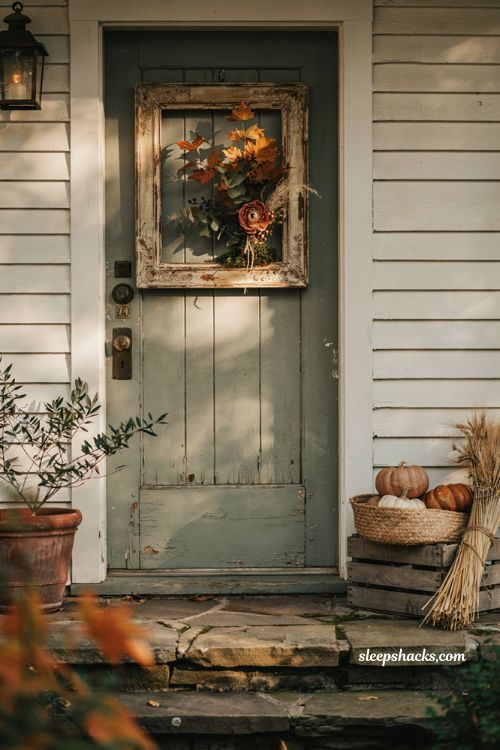 Autumn wreaths for a front door with vintage picture frame fall wreath