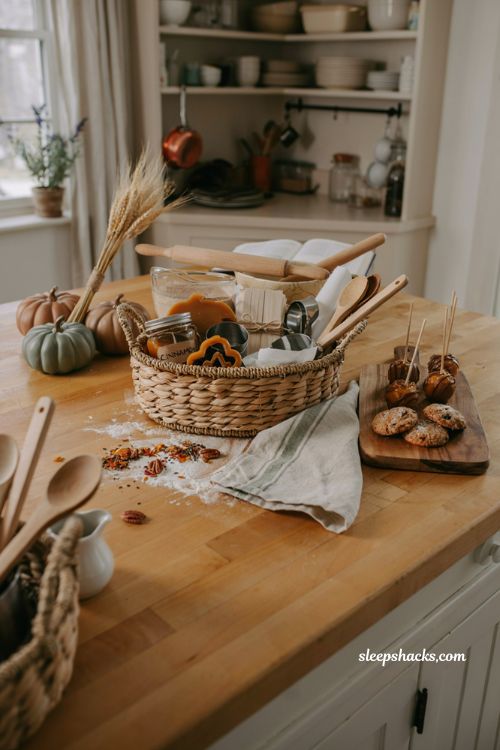 Baking and treat making boo basket ideas with caramel apples cookies and fall baking gifts