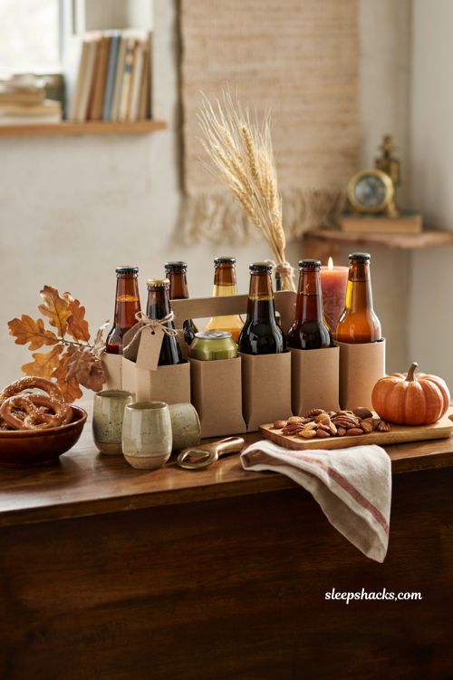 Beer sampler boo basket ideas with seasonal craft beer and cozy fall gifts