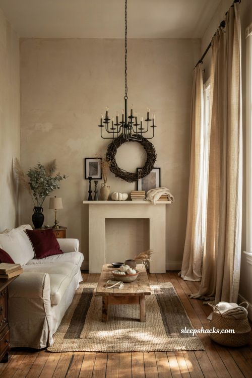 Black and cream fall decor ideas for a cozy sophisticated living room