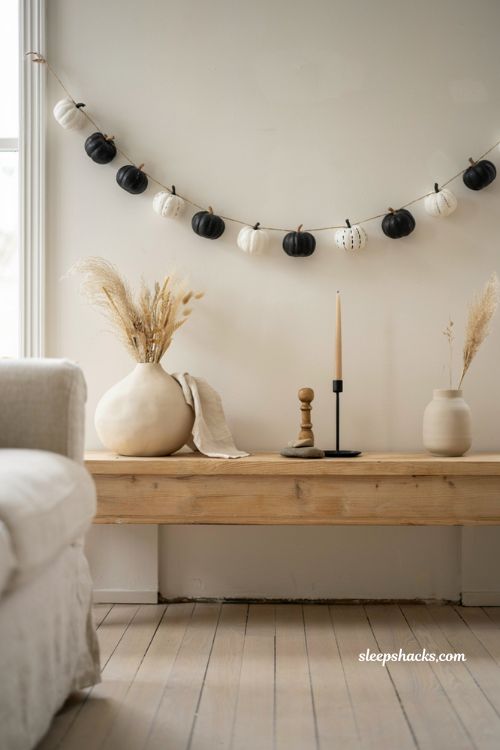 Black and white pumpkin garland for minimalist fall decor