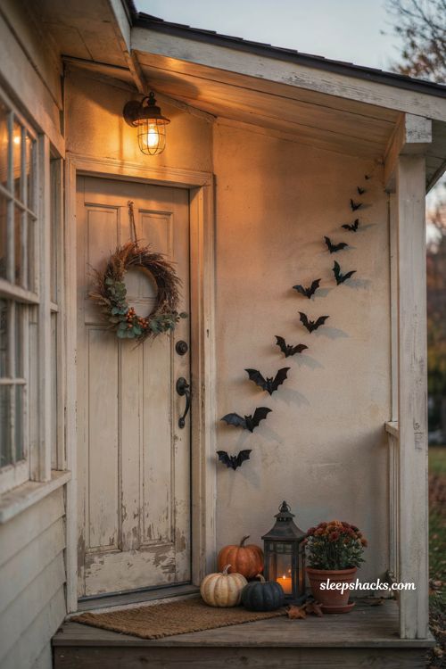  Black bat wall decor for small porch halloween