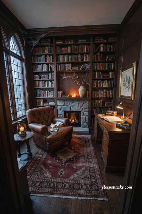Bloxburg Halloween house spooky library and gothic study ideas