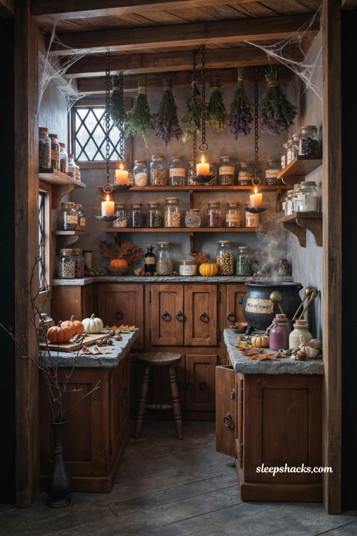 Bloxburg Halloween house witch's kitchen potion room ideas