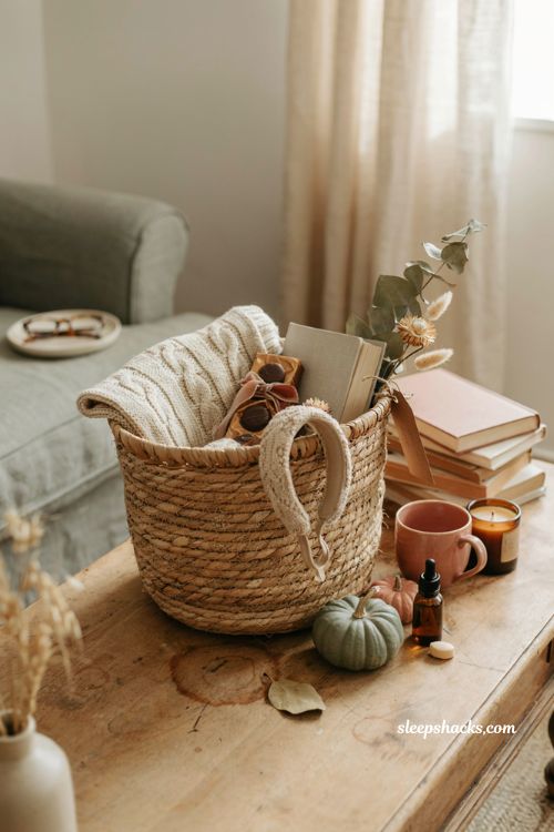 Boo basket ideas for girlfriend with cozy autumn gifts and thoughtful feminine decor
