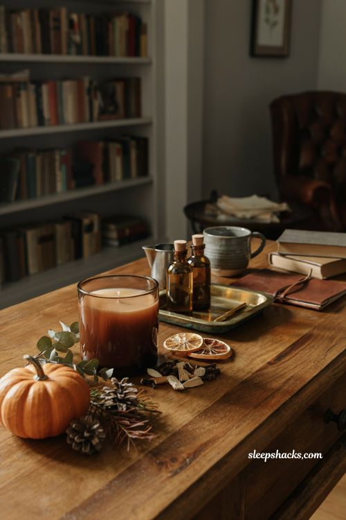 Cedarwood and clove fall candle with rustic soy wax and warm autumn decor