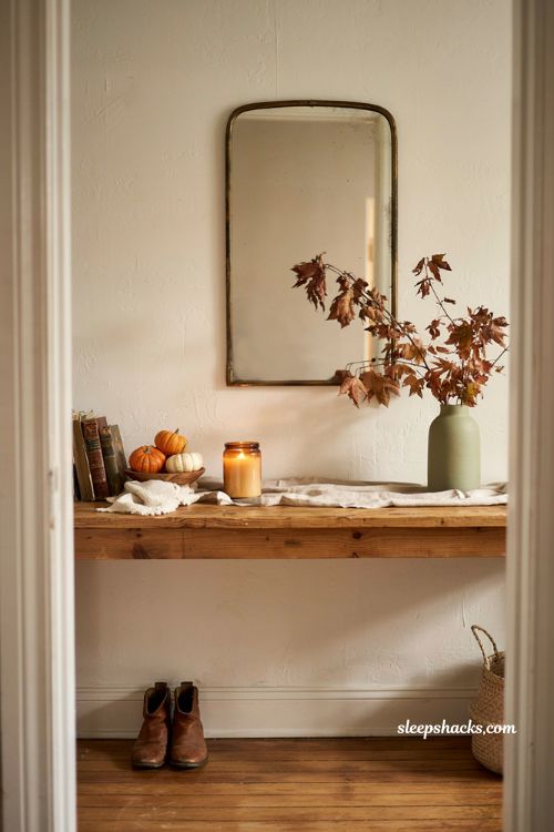 Chai spiced pumpkin jar candle styling for a cozy fall entryway with modern farmhouse decor