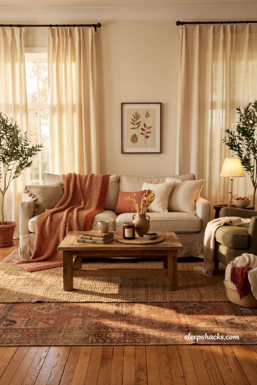 Chunky knit throw ideas for a cozy indoor fall living room with warm texture