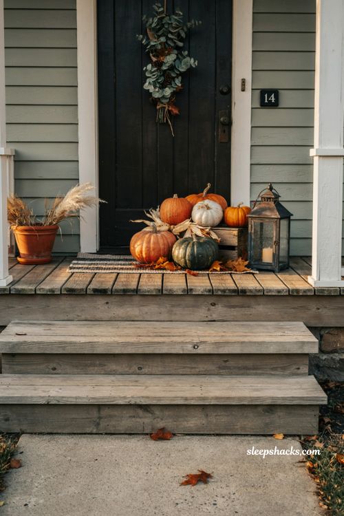 Clustered pumpkins for small porch halloween decor