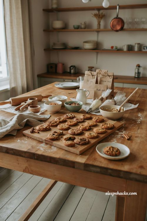 Cookie baking sleepover with fall cookies icing and cozy kitchen decor 