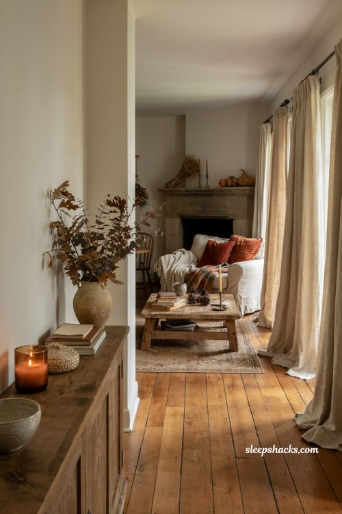Cozy fall house ideas with warm neutral decor and layered autumn textures