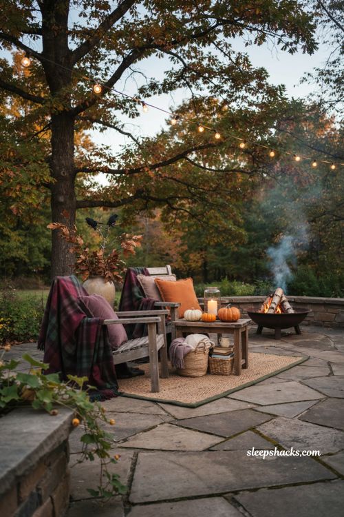 Cozy themed seating nook for patio halloween decorating 