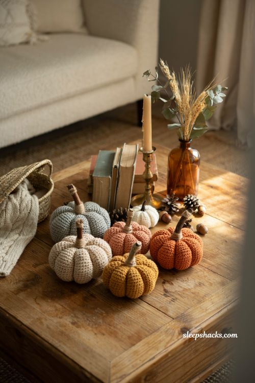Craft pumpkin ideas with cozy handmade crochet pumpkins for farmhouse fall decor