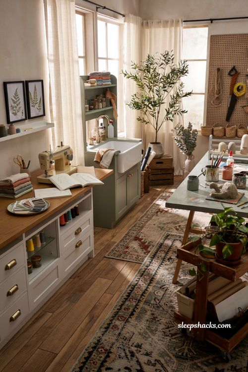 Craft room ideas with clean and messy zones for organized creative workspace