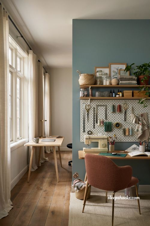 Craft room ideas with creative crafting corner in a home office workspace