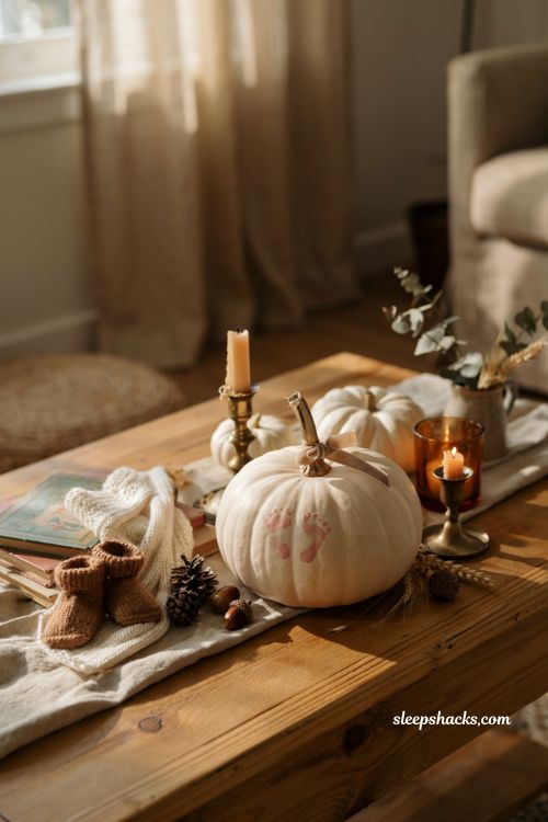 Cute pumpkin decorating ideas with baby footprint keepsake pumpkin for first halloween decor