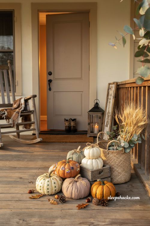 Cute pumpkin decorating ideas with charming diy fall porch and farmhouse pumpkin display