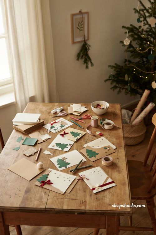 DIY Christmas cards for kids with buttons ribbon washi tape and handmade decorations