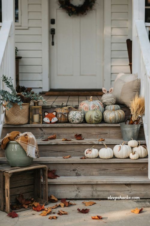 Decorate pumpkin ideas with creative no carve pumpkins for cozy farmhouse fall porch decor