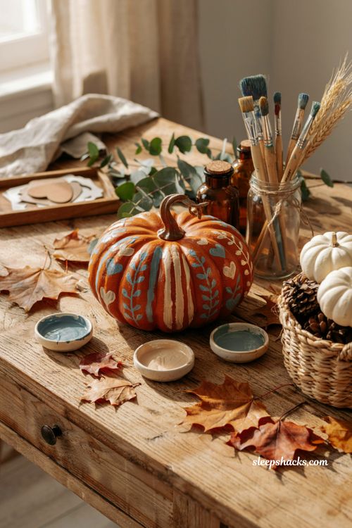 Decorate pumpkin ideas with finger painted stencil pumpkin for fun family fall decor