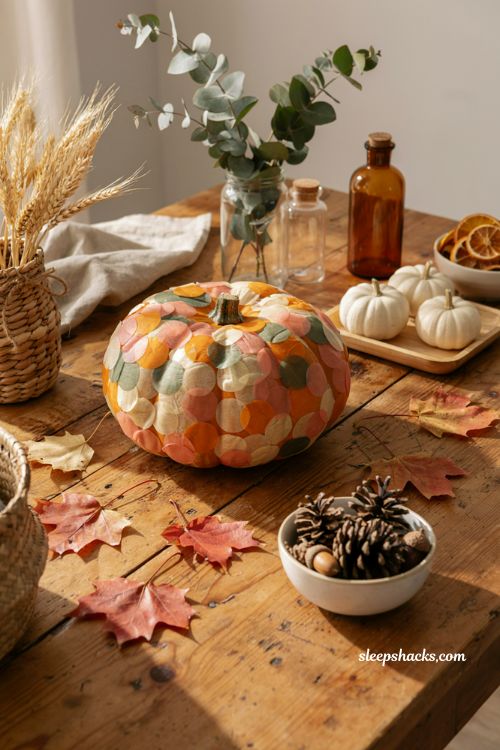 Decorate pumpkin ideas with puffy paint textured pumpkin for elegant farmhouse fall decor