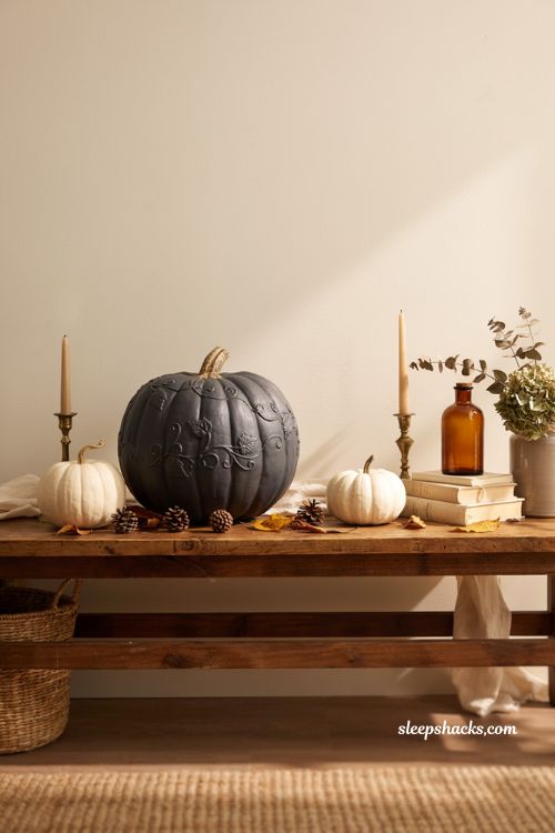 Decorate pumpkin ideas with puffy paint textured pumpkin for elegant farmhouse fall decor