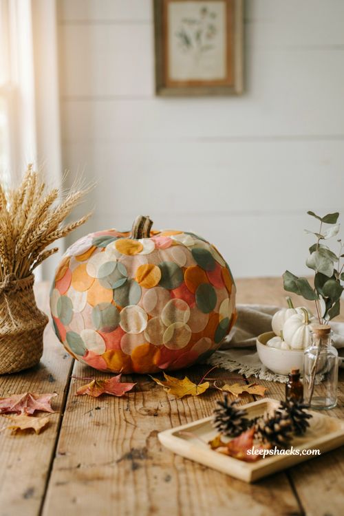 Decorate pumpkin ideas with tissue paper mod podge pumpkin for colorful family fall decor
