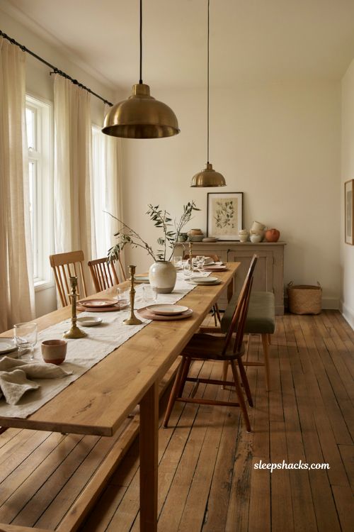 Dining room decoration ideas with brass pendant lighting