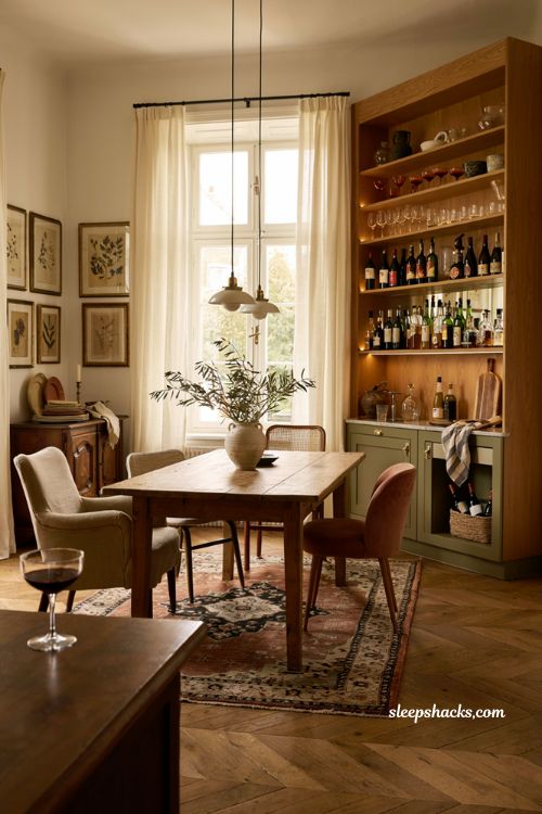 Dining room decoration ideas with built in wine bar wall