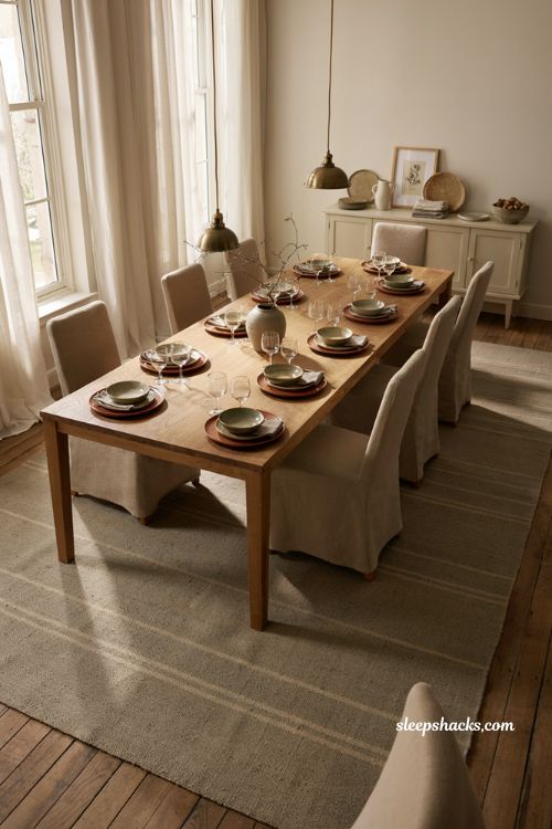 Dining room decoration ideas with oversized statement rug