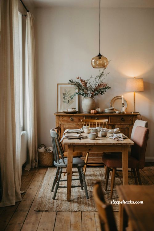 Dining room decoration ideas with styled sideboard and seasonal decor