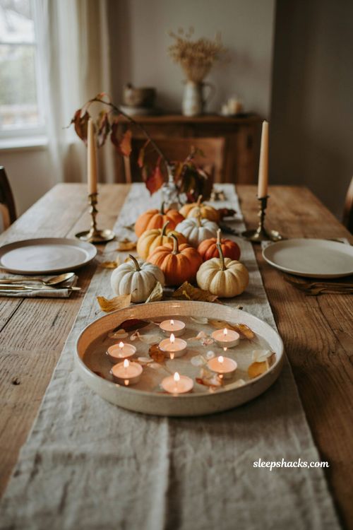 Diy fall centerpieces for table with floating candles and pumpkins