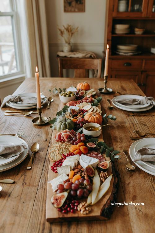 Diy fall centerpieces for table with rustic charcuterie board and fruit