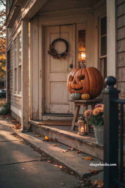Dramatic focal point for small porch halloween decor