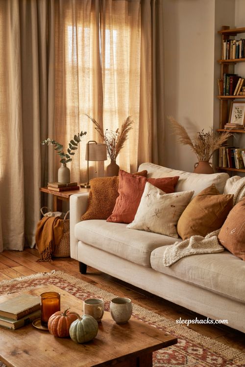 Earth toned throw pillow ideas for a cozy indoor fall living room