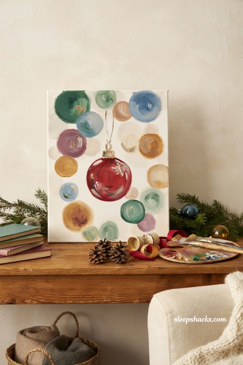 Easy Christmas ornament painting with colorful painted lights for beginners