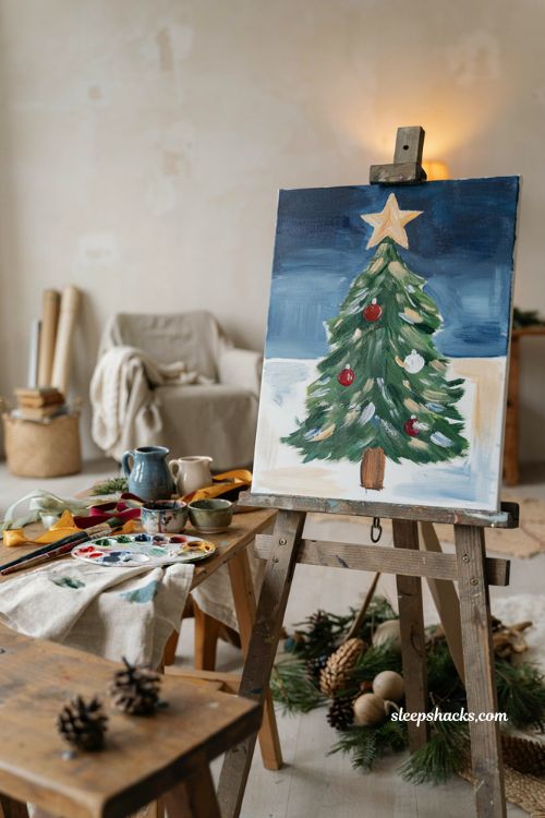 Easy Christmas paintings for beginners with simple holiday canvas art
