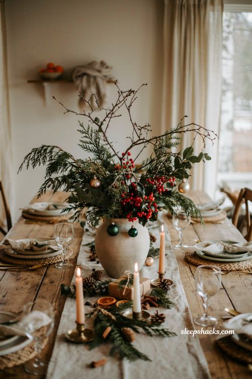 Easy christmas centerpieces for table with foraged greenery vase and rustic holiday decor