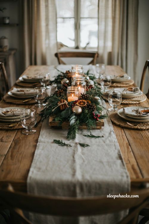 Easy christmas centerpieces for table with mason jars candles greenery and rustic holiday decor