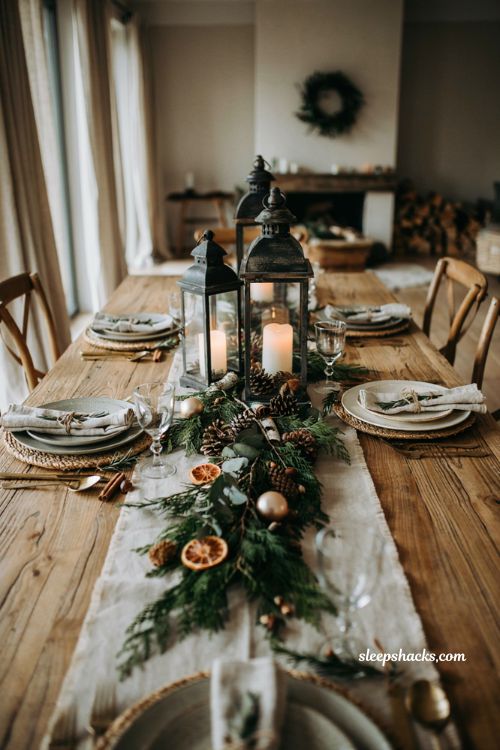 Easy christmas centerpieces for table with pinecone lantern trio and evergreen holiday decor