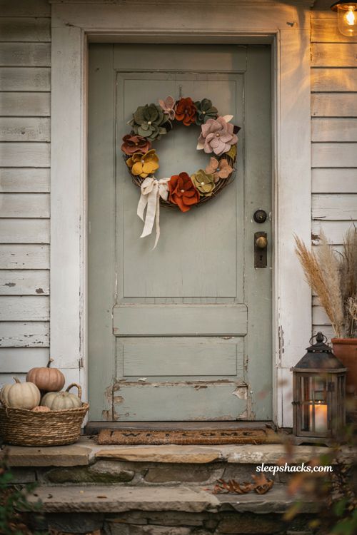 Easy diy fall wreaths with felt flower wreath and cozy autumn front door decor